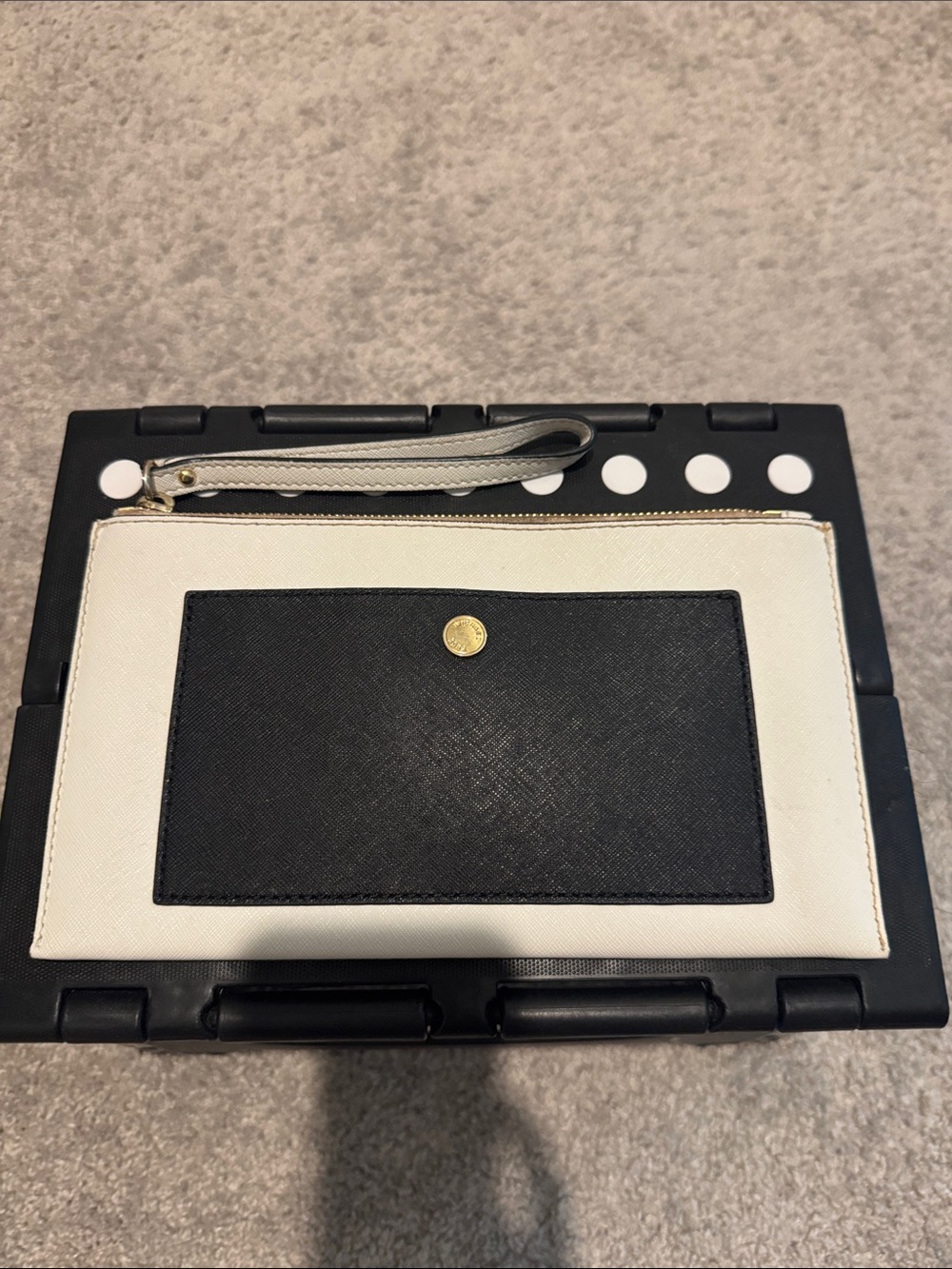 Michael Kors Black and White Saffiano Leather Wristlet